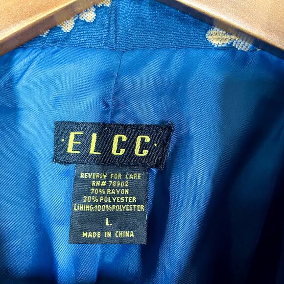 Vintage ELCC Tapestry Blazer Jacket Needlepoint Pockets Long Sleeve BLue Gold- L - Picture 4 of 4